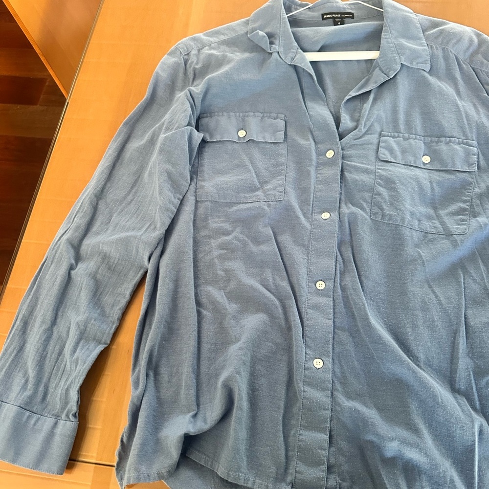 James Perse Soft Chambray Blue Button-Down